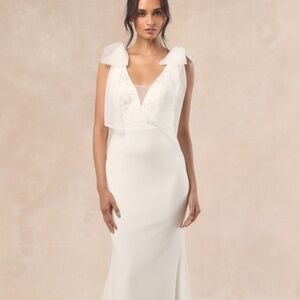 Lulus Desiree White Tie-strap Jacquard Mermaid Maxi Dress - Size S Wedding Dress